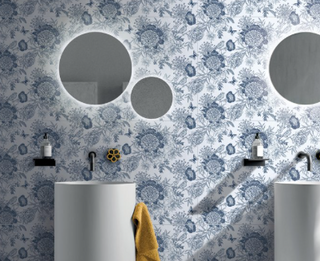 White Navy - 24x48 Eforea Flower-Print Patterned Mixed-Color Matte Smooth Porcelain Tile