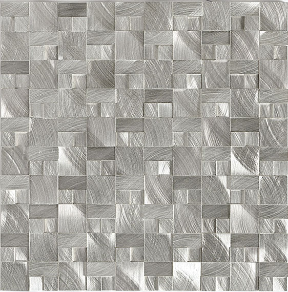 1x1 Structure Basketweave Mosaic Metallic-Look Satin 3D-Geometric Metal Tile Steel Gray
