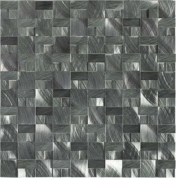 1x1 Structure Basketweave Mosaic Metallic-Look Brushed 3D-Geometric Metal Tile Silver Gray