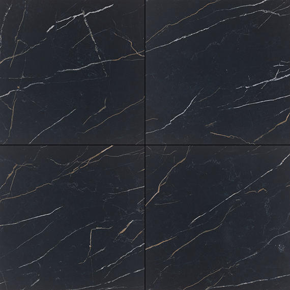 12x12 Perpetuo Wave-Line Natural Marble-Look Polished Smooth Porcelain Tile Midnight Black
