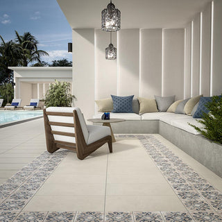 Blue Pattern - 12x12 Creativo Scroll Vine Patterned Stone-Look Matte Smooth Porcelain Tile
