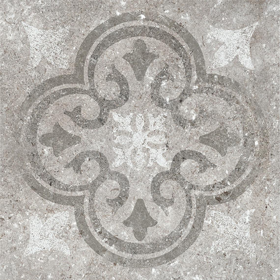 12x12 Creativo Scroll Vine Patterned Stone-Look Matte Smooth Porcelain Tile Siena Taupe