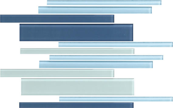 12x18 Color Wave Random Pattern Linear Mosaic Mixed-Color Glossy Smooth Glass Tile Blue