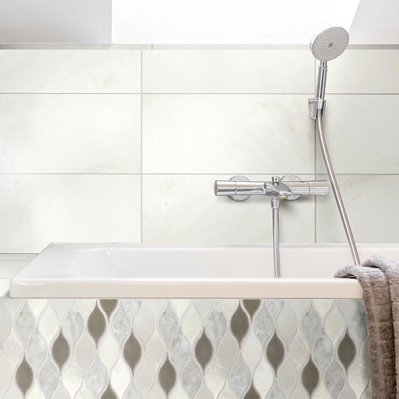 12x24 Marble Grid Light Veining Natural Marble-Look Polished Smooth Marble Tile Soft White