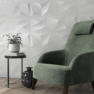 Pure White - 12x36 Aesthetic Natural Solid-Color Satin 3D-Geometric Low-Poly Ceramic Tile