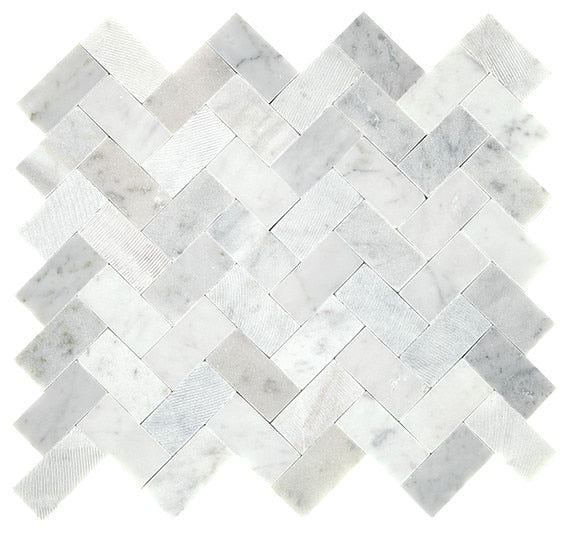 11x10 Minute Mosaix Herringbone Mosaic Marble-Look Polished Smooth Marble Tile Gray Marble