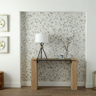 Silver White - 12x11 Minute Mosaix Herringbone Mosaic Marble-Look Polished Smooth Marble Tile