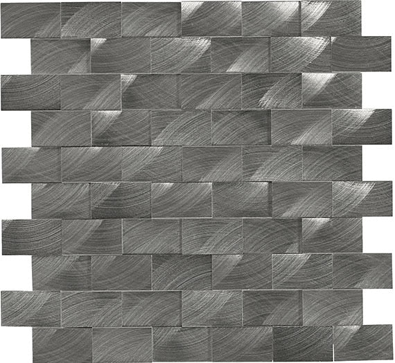 1x2 Structure Subway Pattern Mosaic Metallic-Look Brushed 3D-Geometric Metal Tile Silver Gray