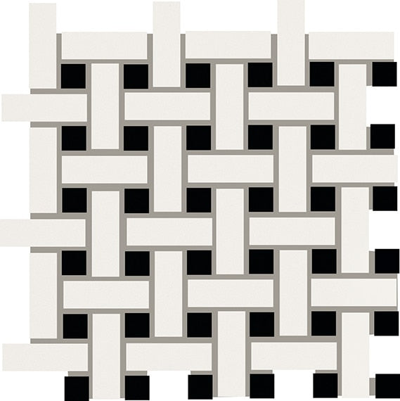 12x12 Color Story Mosaics Basketweave Mosaic Mixed-Color Matte Smooth Ceramic Tile Black White