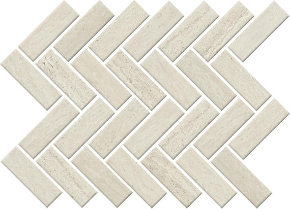 1x3 Sunset Falls Herringbone Mosaic Stone-Look Matte Smooth Porcelain Tile Pure White