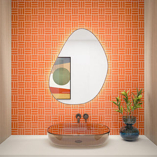 Orange - 12x12 Color Wheel Mosaic Lattice Weave Mosaic Solid-Color Glossy Smooth Ceramic Tile