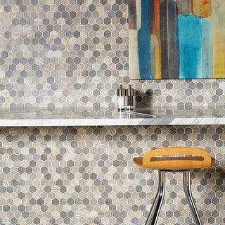 Medium Gray - 11x12 Crosswood Hexagon Mosaic Wood-Look Matte Textured Glass Tile