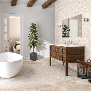 Beige - 12x14 Rochester Hexagon Mosaic Stone-Look Matte Smooth Porcelain Tile