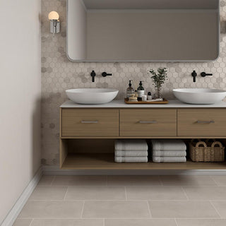 Beige - 12x10 Primstone Hexagon Mosaic Stone-Look Matte Smooth Porcelain Tile