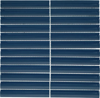Navy Blue - 12x11 Artefino Vintage Linear Stacked Mosaic Solid-Color Glossy Smooth Porcelain Tile