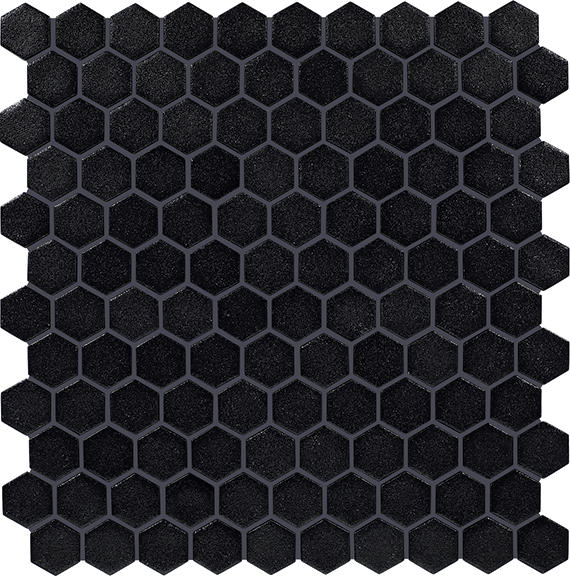 1 Uptown Glass Hexagon Mosaic Solid-Color Matte Smooth Glass Tile Jet Black