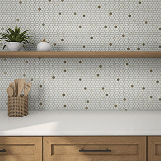 Beige Brown - 11x12 Uptown Glass Hexagon Honeycomb Mosaic Mixed-Color Matte Smooth Glass Tile