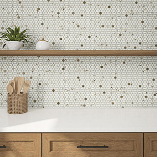 Light Beige - 11x12 Uptown Glass Hexagon Honeycomb Mosaic Mixed-Color Matte Smooth Glass Tile