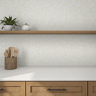 Light Beige - 11x12 Uptown Glass Hexagon Mosaic Mixed-Color Matte Smooth Glass Tile