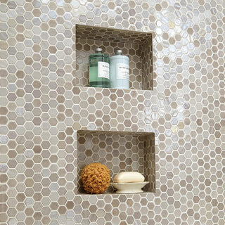 Light Brown - 11x12 Uptown Glass Hexagon Mosaic Mixed-Color Matte Smooth Glass Tile