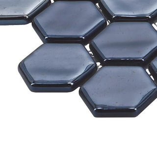 Dark Navy - 11x12 Uptown Glass Hexagon Mosaic Mixed-Color Matte Smooth Glass Tile