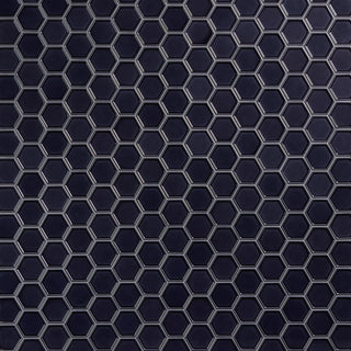 Jet Black - 14x12 Artefino Jewel Hexagon Framed Border Mosaic Solid-Color Glossy Smooth Ceramic Tile