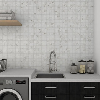 Off White - 12x12 Marble Attache Lavish Mosaic Marble-Look Matte Smooth Porcelain Tile