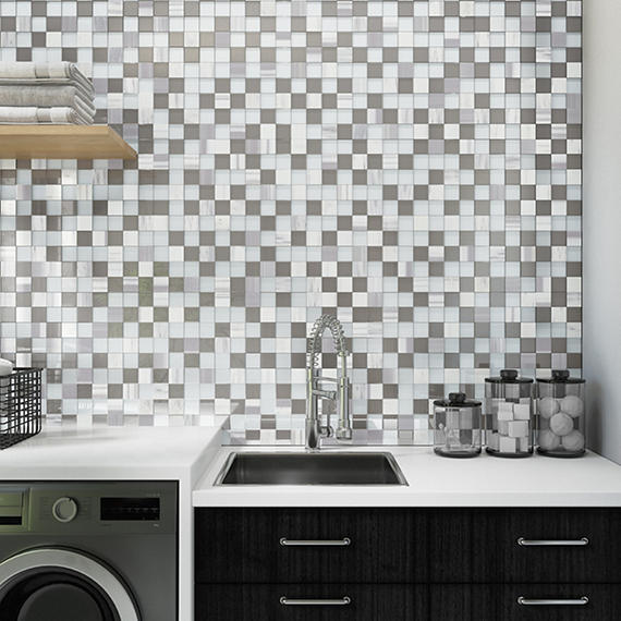 2x2 Perfit Mosaix Grid Mosaic Marble-Look Polished Smooth Stone Tile Gray Marble