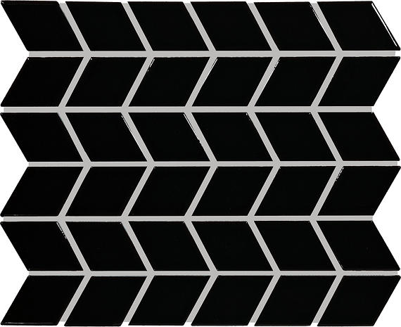 2x3 Color Wheel Retro Chevron Mosaic Solid-Color Matte Smooth Ceramic Tile Black