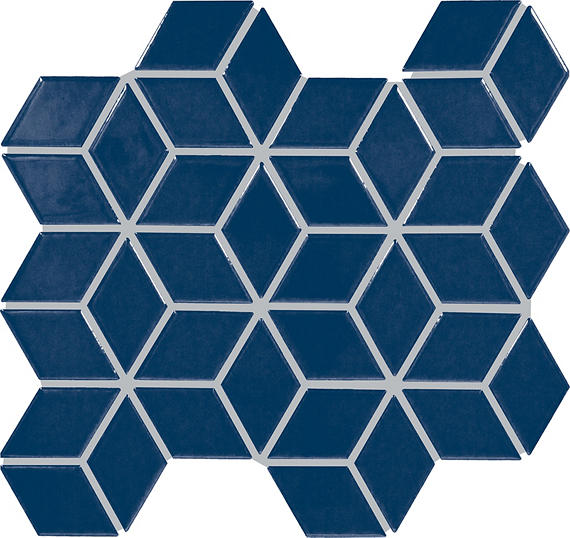 2x3 Color Wheel Retro Mosaic Solid-Color Glossy 3D-Geometric Cube Ceramic Tile Navy Blue
