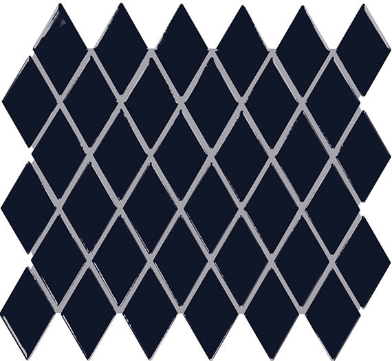 2x3 Color Story Mosaics Diamond Mosaic Solid-Color Glossy Smooth Ceramic Tile Navy Blue