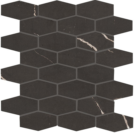 2x3 Classentino Marble Hexagon Honeycomb Mosaic Marble-Look Matte Smooth Porcelain Tile Deep Black