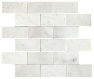 White Blend - 12x12 Simplystick Mosaix Subway Pattern Mosaic Marble-Look Polished Smooth Marble Tile