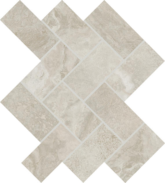 2x4 Archaia Herringbone Mosaic Stone-Look Matte Smooth Porcelain Tile Light Gray