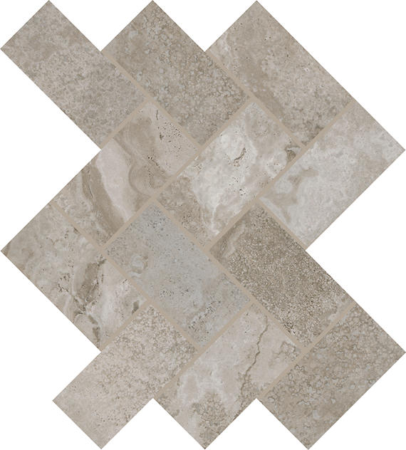 2x4 Archaia Herringbone Mosaic Stone-Look Matte Smooth Porcelain Tile Beige Gray