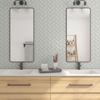 Light Gray - 12x14 Artezen Herringbone Mosaic Solid-Color Glossy Undulated Ceramic Tile