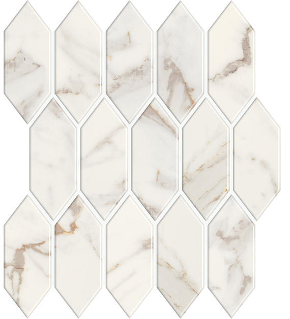 2x5 Marble Obsession Picket Mosaic Marble-Look Satin Smooth Porcelain Tile Warm Marble