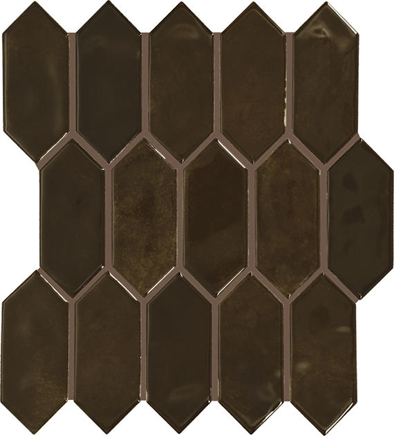 2x5 Studio Haven Picket Mosaic Solid-Color Glossy Smooth Ceramic Tile Deep Brown