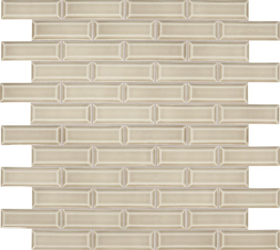 2x6 Revalia Remix Subway Pattern Mosaic Solid-Color Glossy Beveled Ceramic Tile Warm Beige