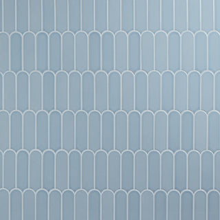 Sky Blue - 13x12 Artefino Vintage Scallop Mosaic Solid-Color Glossy Smooth Porcelain Tile