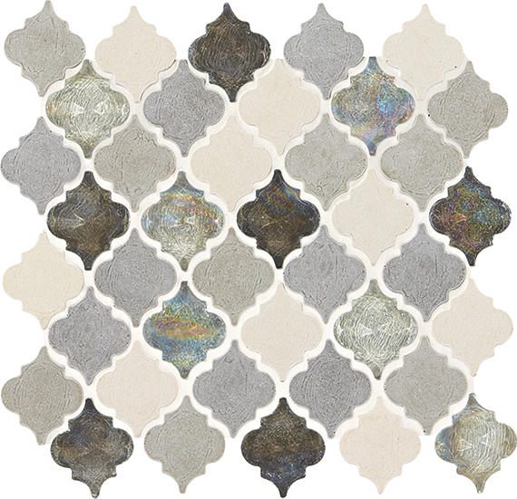 2x2 Decorative Accents Arabesque Random Pattern Mosaic Mixed-Color Brushed Smooth Marble Tile Gray Cream