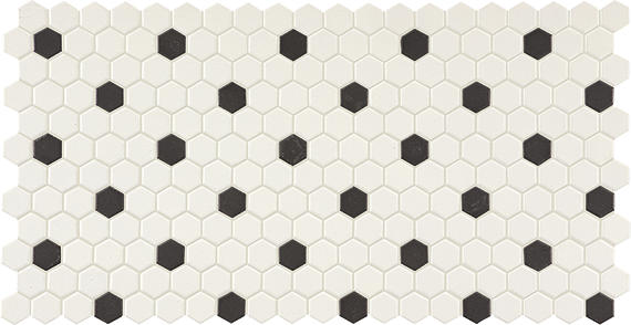 2x2 Keystones Hexagon Mosaic Mixed-Color Matte Smooth Porcelain Tile Black White