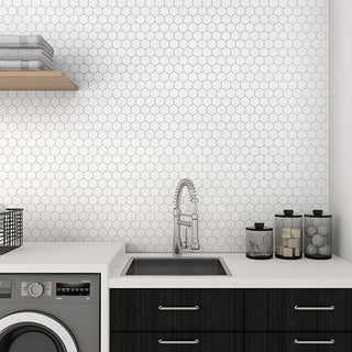 Ivory White - 11x12 Marble Hexagon Mosaic Marble-Look Honed Smooth Marble Tile