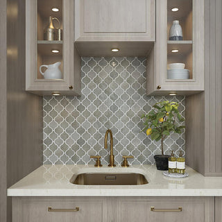 Stone Gray - 11x12 Mesmerist Arabesque Mosaic Solid-Color Glossy Smooth Ceramic Tile