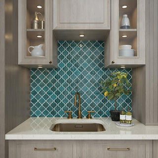 Deep Teal - 11x12 Mesmerist Arabesque Mosaic Solid-Color Glossy Smooth Ceramic Tile