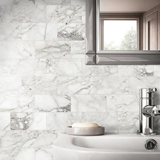Calacatta White - 3x6 Marble Subway Pattern Intense Veining Natural Marble-Look Honed Smooth Marble Tile