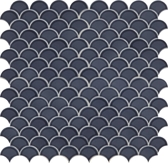 3 Revalia Remix Fan Shell Mosaic Solid-Color Glossy Smooth Ceramic Tile Navy Blue