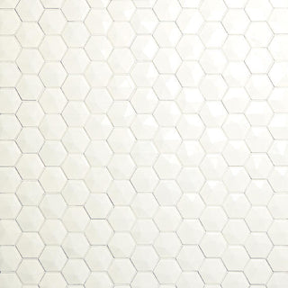 Off-White - 12x11 Artefino Jewel Hexagon Mosaic Solid-Color Glossy 3D-Geometric Hexagon Ceramic Tile