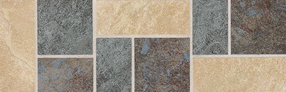 4x12 Continental Slate Square & Rectangle Patterned Mixed-Color Matte Textured Porcelain Tile Blue & Cream