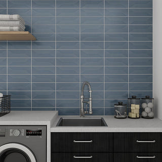 Ocean Blue - 4x12 Mythology Wave Natural Solid-Color Glossy Undulated Ceramic Tile